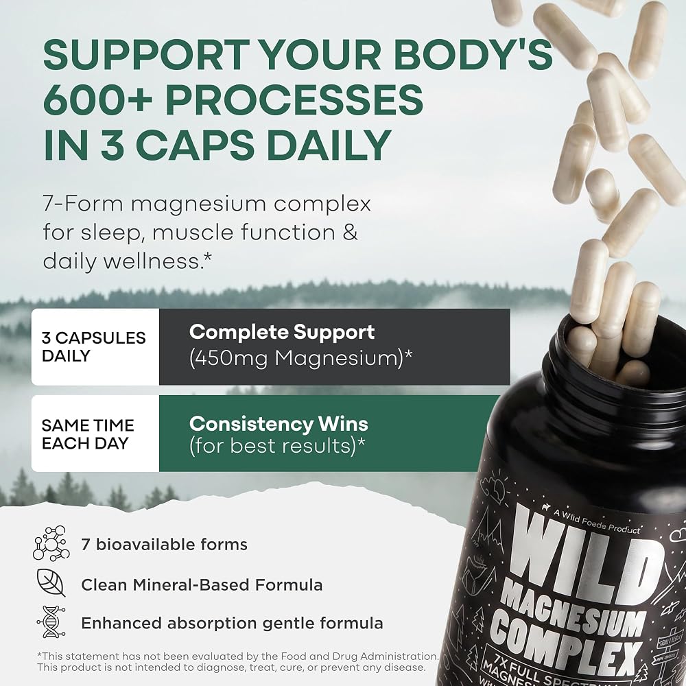 Wild Foods Magnesium Complex Supplement with 7X Forms, 90 Capsules