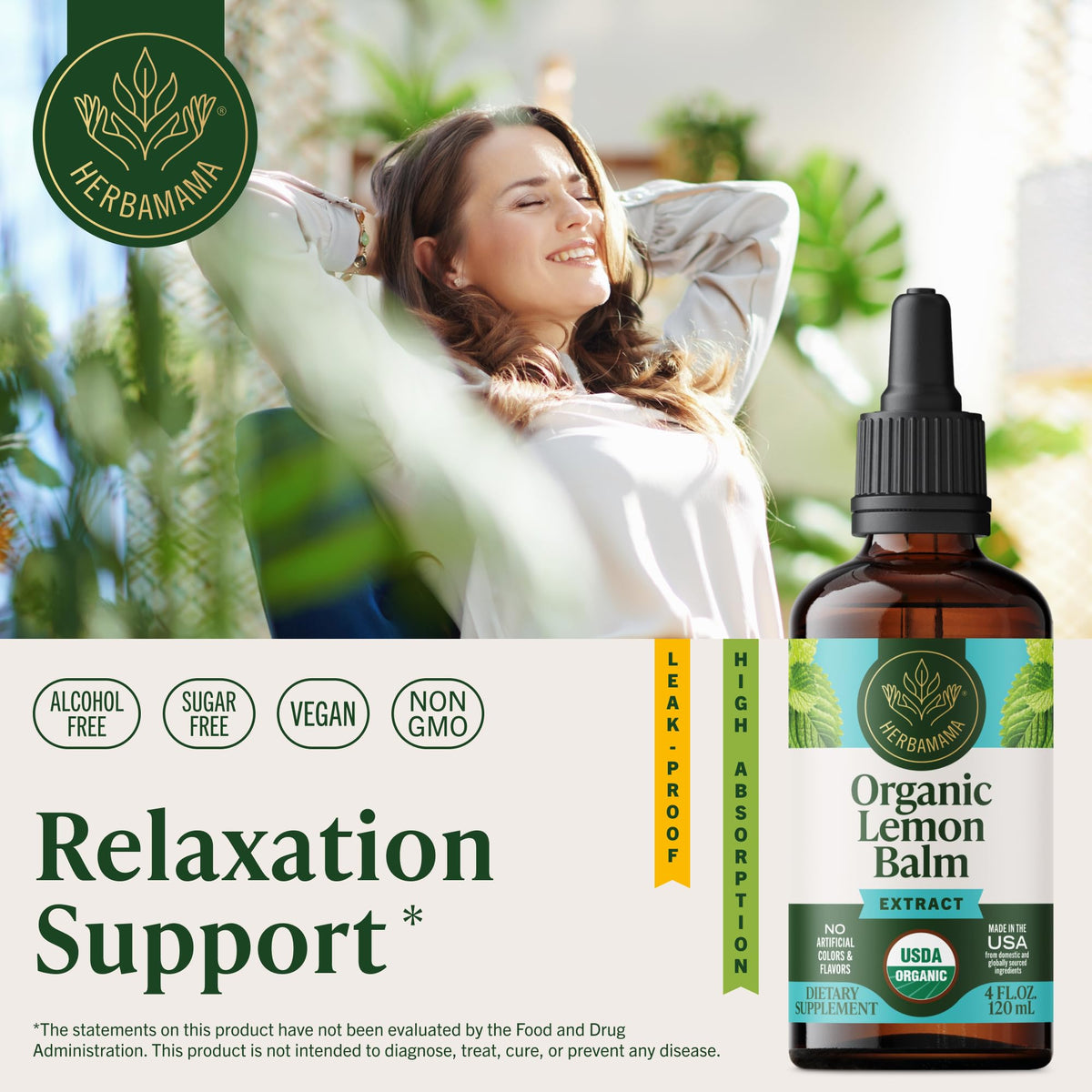 HERBAMAMA Organic Lemon Balm Tincture for Relaxation - 4 oz - image 2