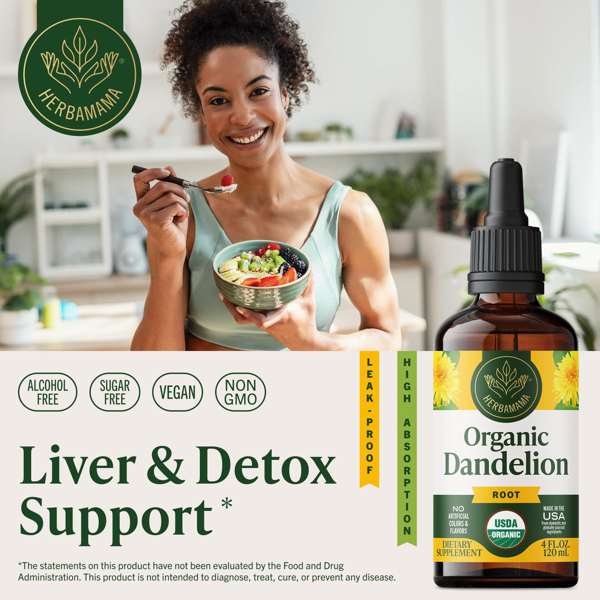 HERBAMAMA USDA Organic Dandelion Root Extract Liver Support - 4 oz - image 3