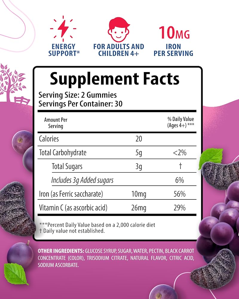 SUNNY SAM Iron Gummies for Kids & Adults - Iron Vitamins with Vitamin