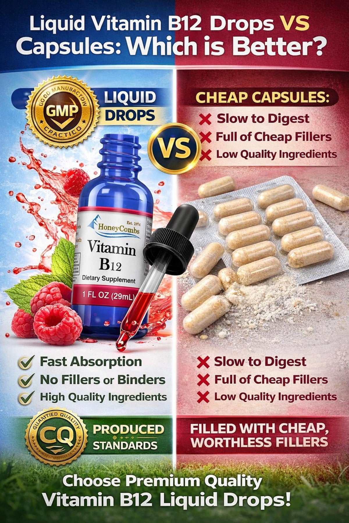 HoneyCombs Vitamin B12 Cyanocobalamin Liquid Drops - 36 Servings - image 5
