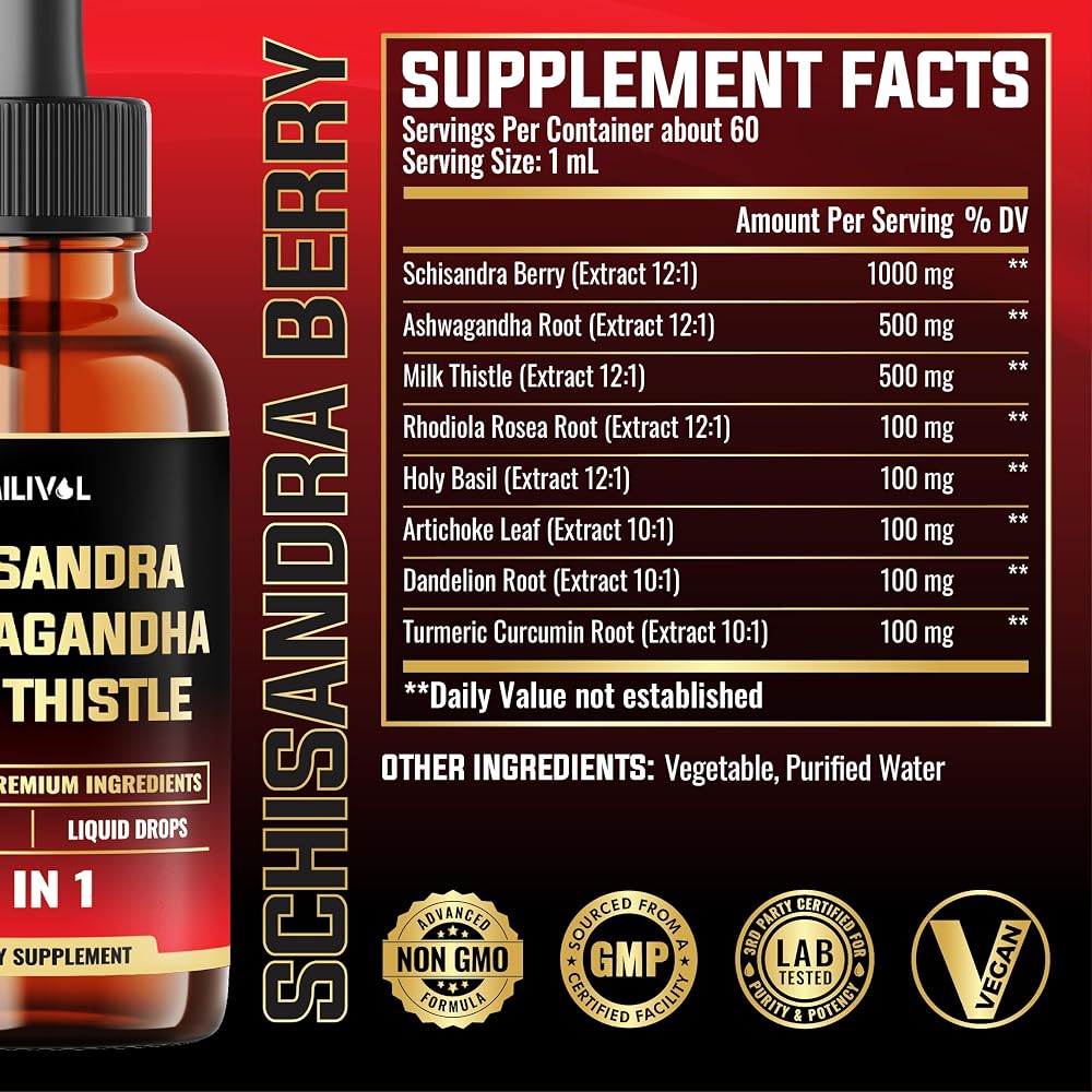 MILIVOL 8in1 Schisandra Berry Drops with Milk Thistle & Ashwagandha - 2 Fl Oz - image 2