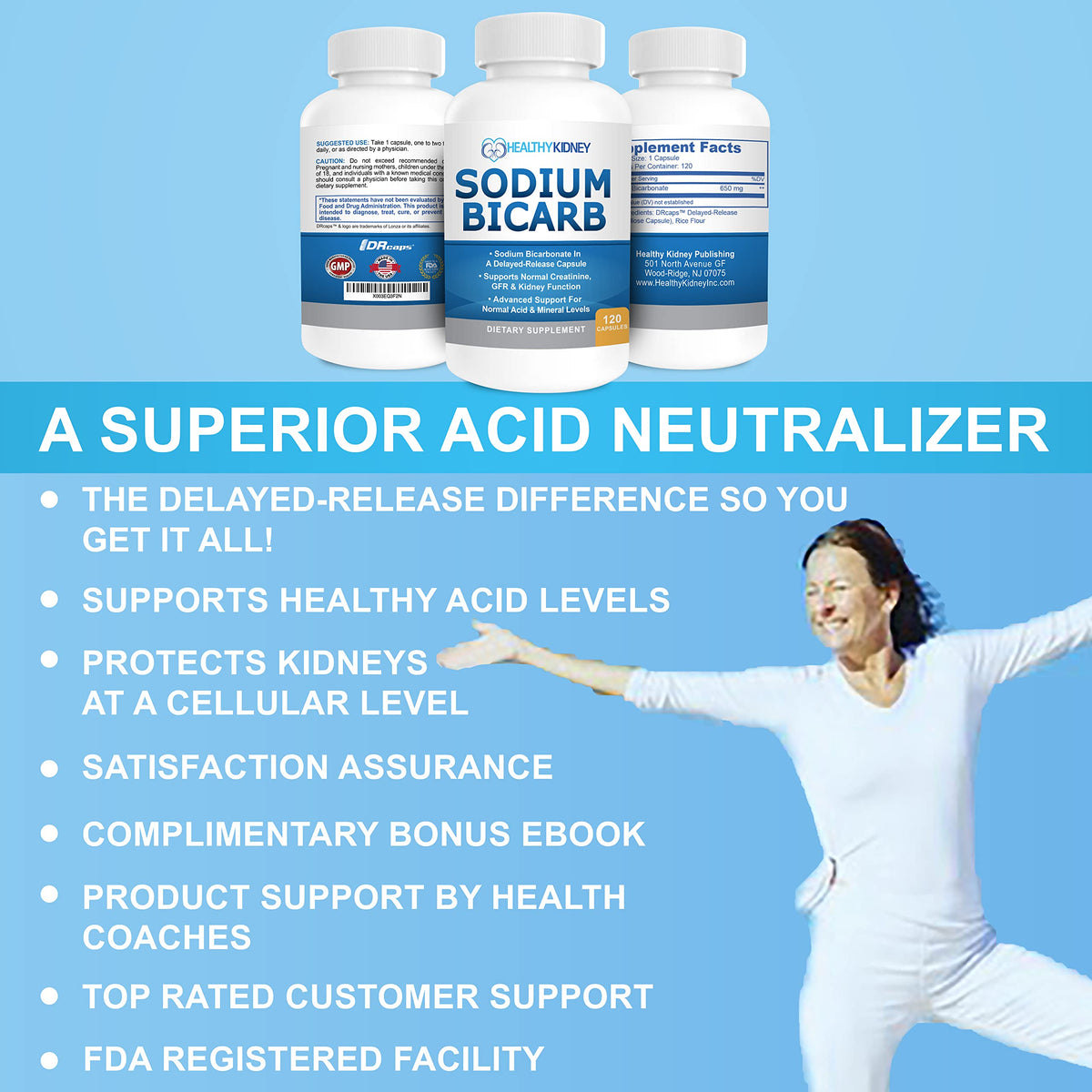 Kidney Restore Sodium Bicarbonate 650mg Delayed Release - 120 Capsules - image 8