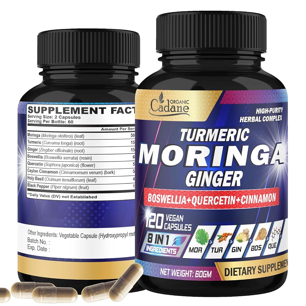 Organic Cadane Moringa, Turmeric & Ginger Supplement - 120 Capsules