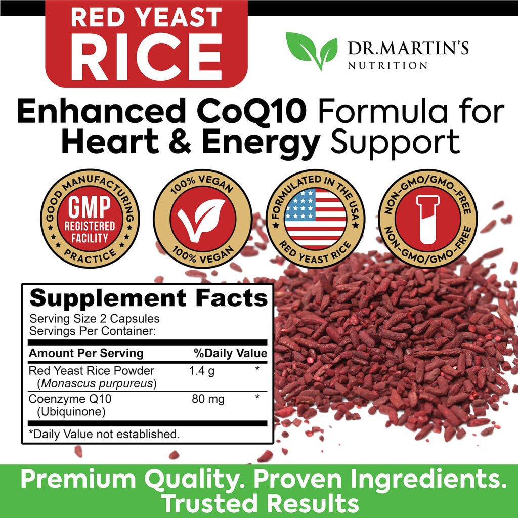 Dr. Martin's Nutrition Red Yeast Rice 1400mg & CoQ10 - 180 Capsules - image 8