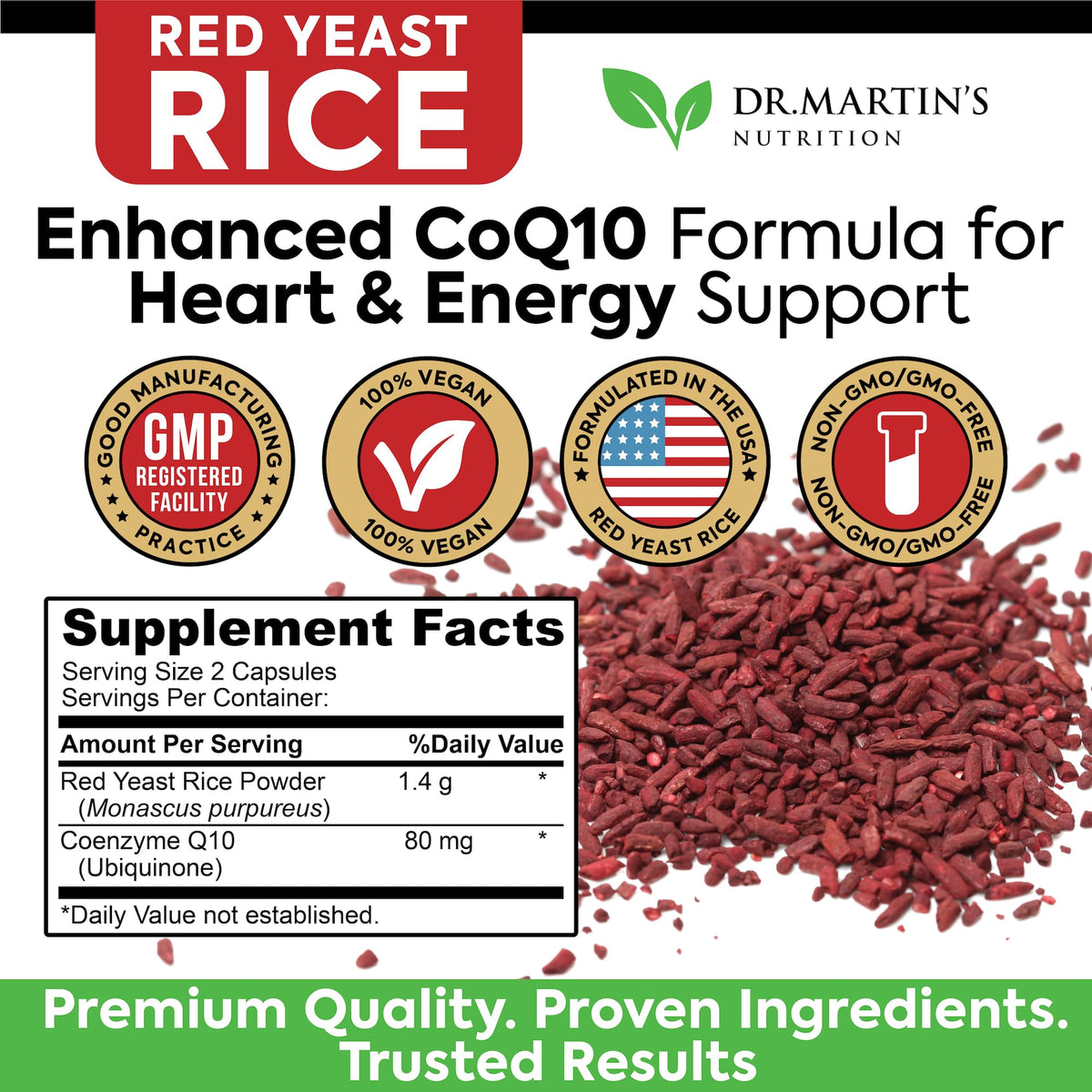 Dr. Martin's Nutrition Red Yeast Rice 1400mg & CoQ10 - 180 Capsules - image 8