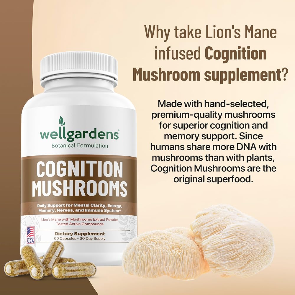 Wellgardens Cognition Mushroom Supplement Brain Support - 60 Capsules - image 2