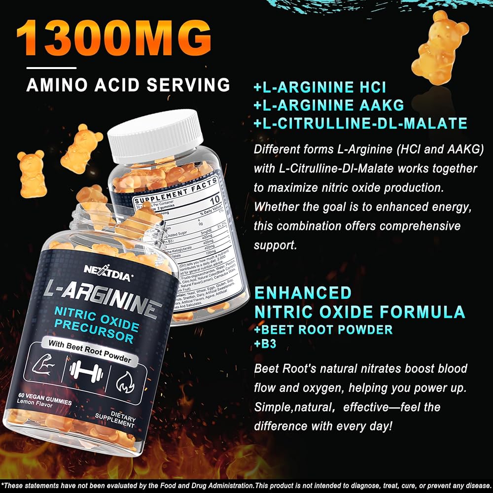 Nextdia Sugar Free L Arginine Nitric Oxide Gummies 400mg for Men