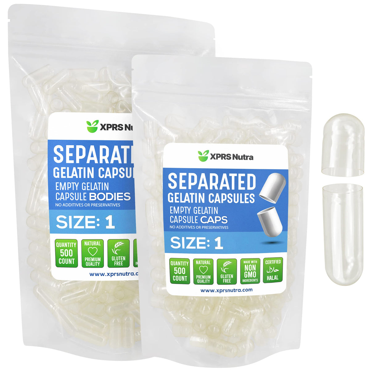 XPRS Nutra Gelatin Size 1 Separated Capsules - Empty Capsules