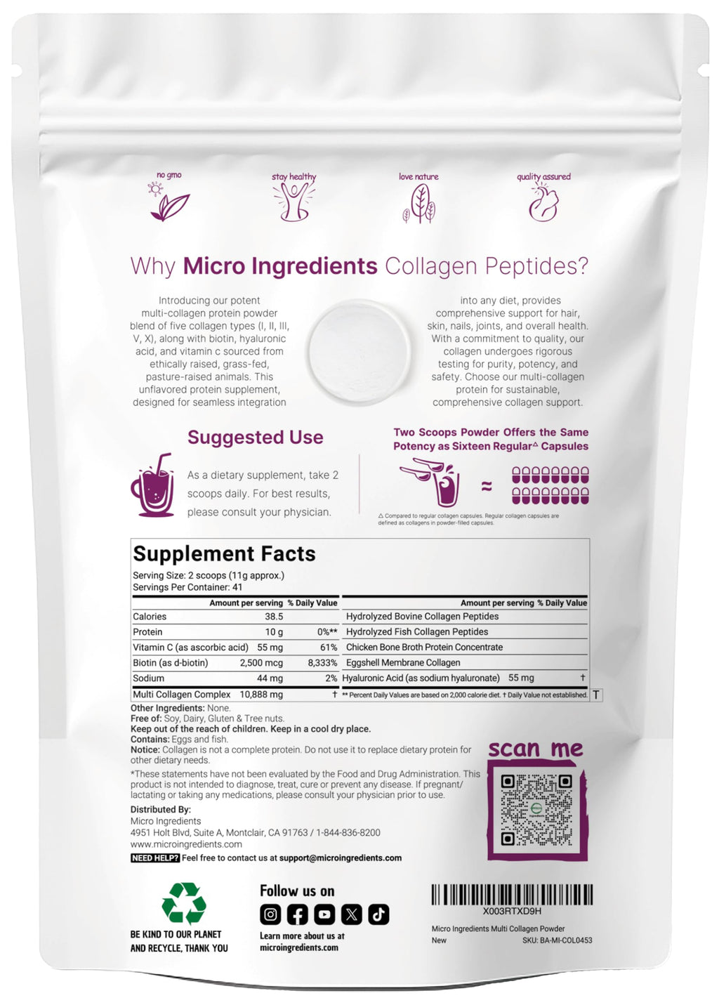 Micro Ingredients Multi Collagen Peptides Powder - 1lb - image 5