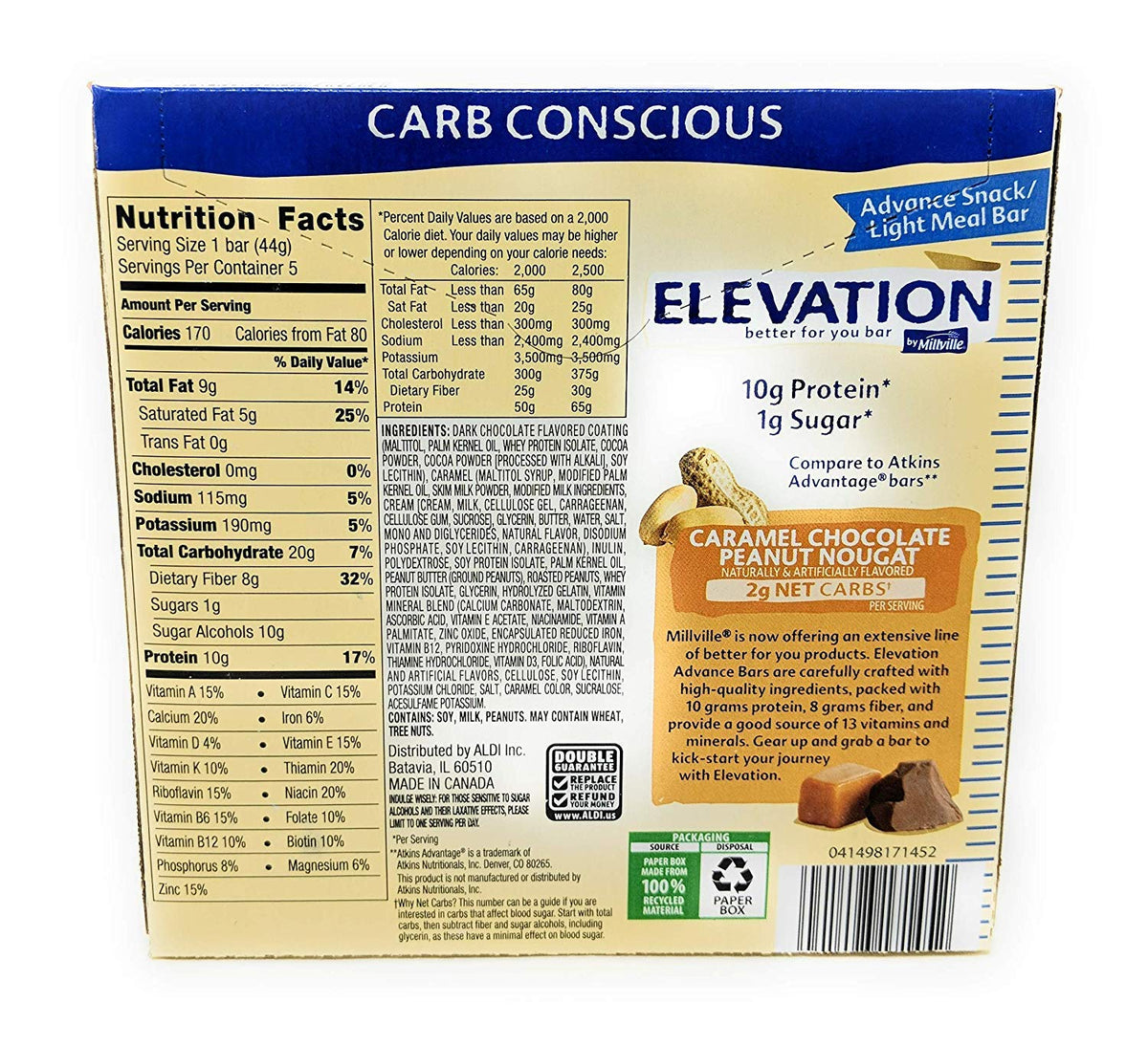 Elevation by Millville Caramel Chocolate Peanut Nougat Protein Bars - 10 Bars - image 2