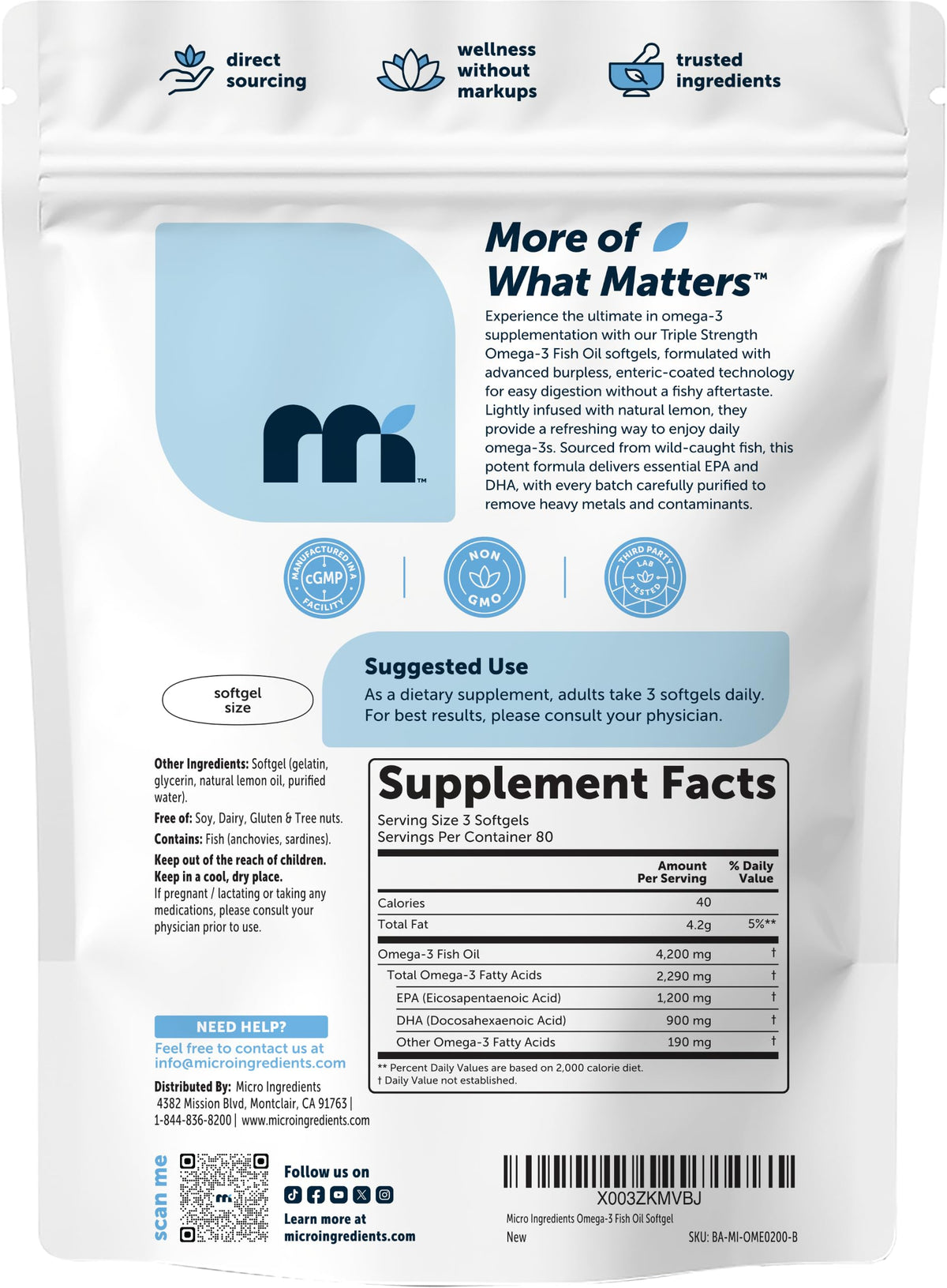 Micro Ingredients Triple Strength Omega-3 Fish Oil 4,200 mg - 240 Softgels - image 8