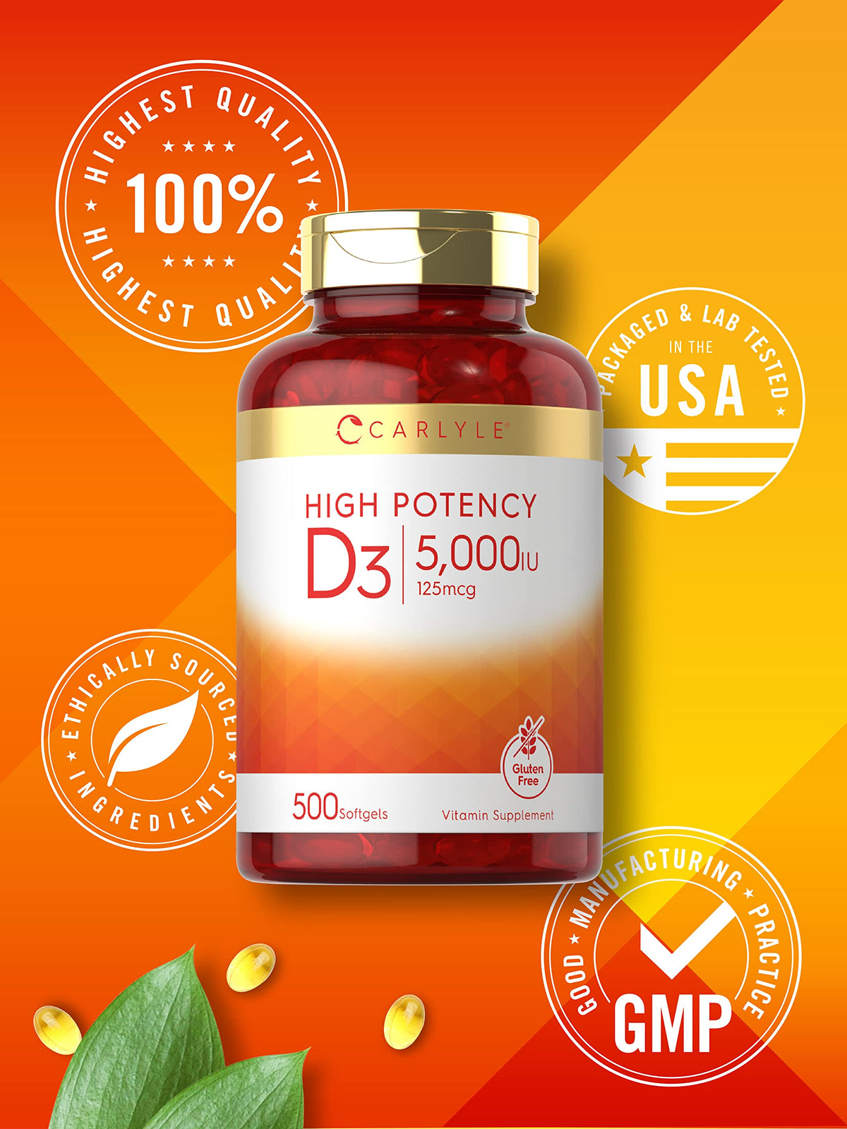 Carlyle Vitamin D3 5000 IU - 500 Softgels - image 5