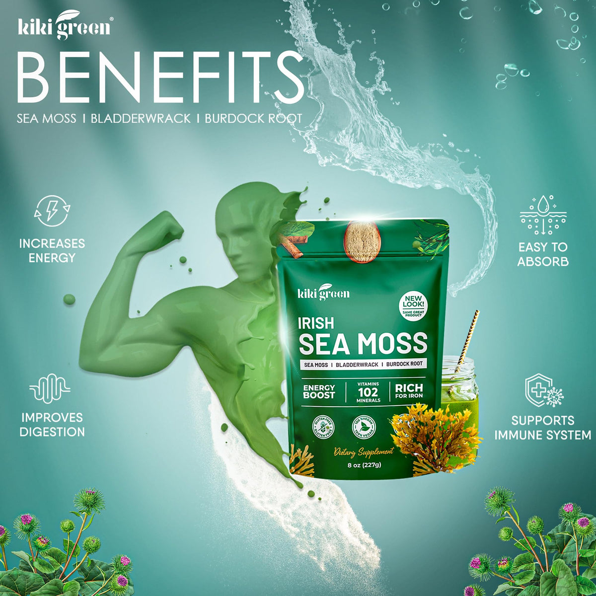 KIKI Green Irish Sea Moss Powder Immune Support - 8 Oz - image 4