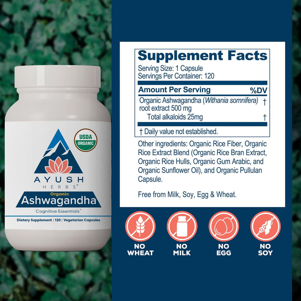 Ayush Herbs Organic Ashwagandha 500 mg - 120 Capsules - image 3