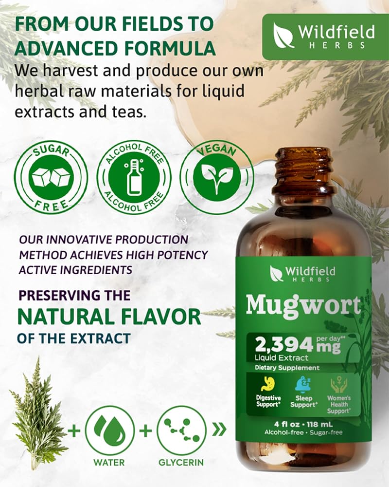 WILDFIELD HERBS 4 Oz Mugwort Extract Liquid Drops - Relaxation & Digestive Support | 2 Month Supply | - Made in USA - Mugwort Herb Supplement - Alcohol & Sugar Free - image 4