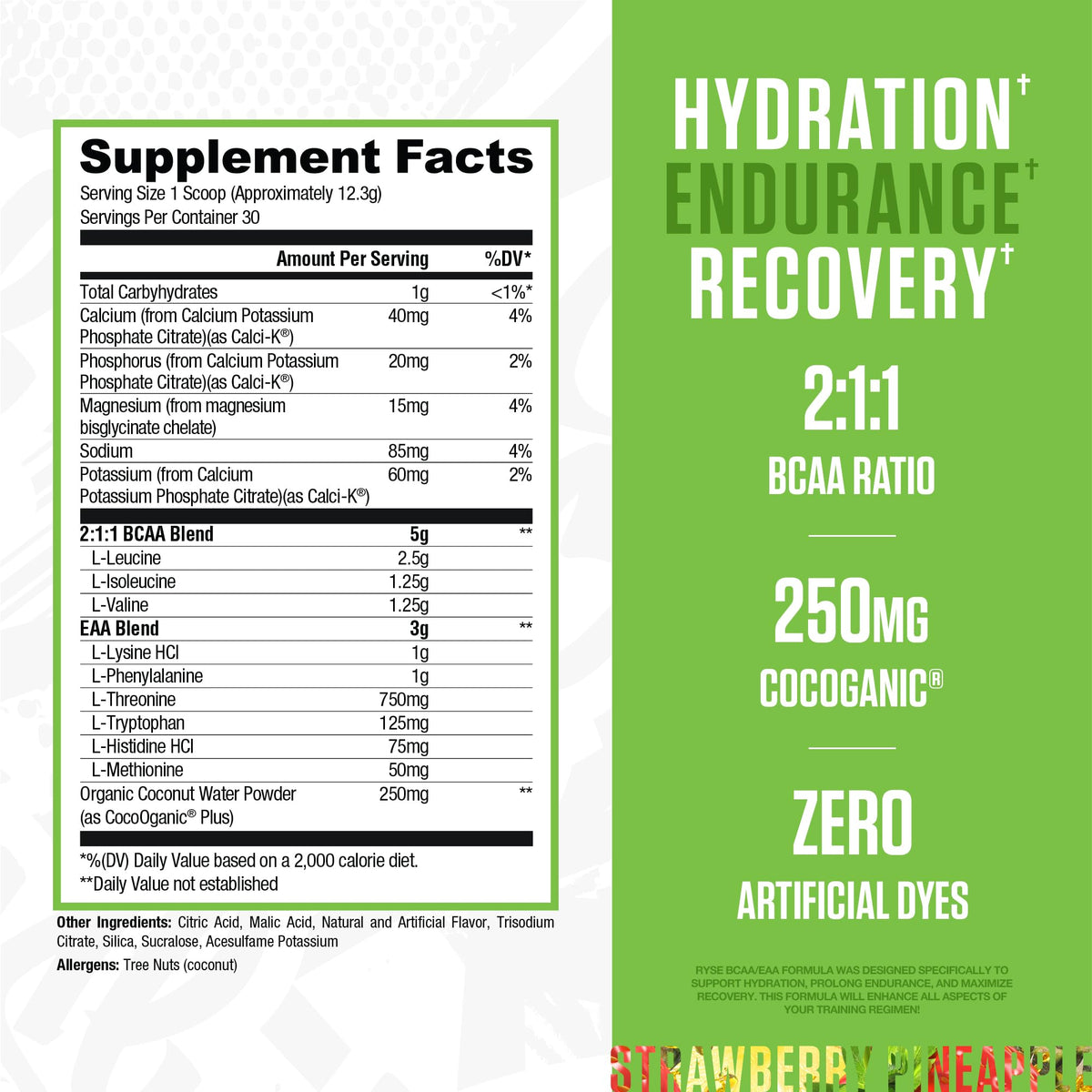 RYSE Up Supplements BCAA EAA Powder Strawberry Pineapple - 30 Servings - image 2