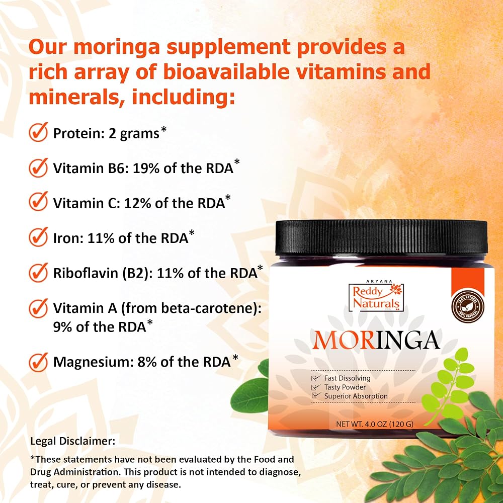 Reddy Naturals Aryana Moringa Powder Organic Superfood - 120g - image 3