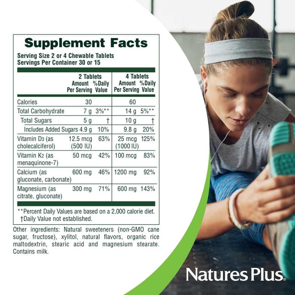 NaturesPlus Cal/Mag/VIT D3 with Vitamin K2-60 Chewable Tablets