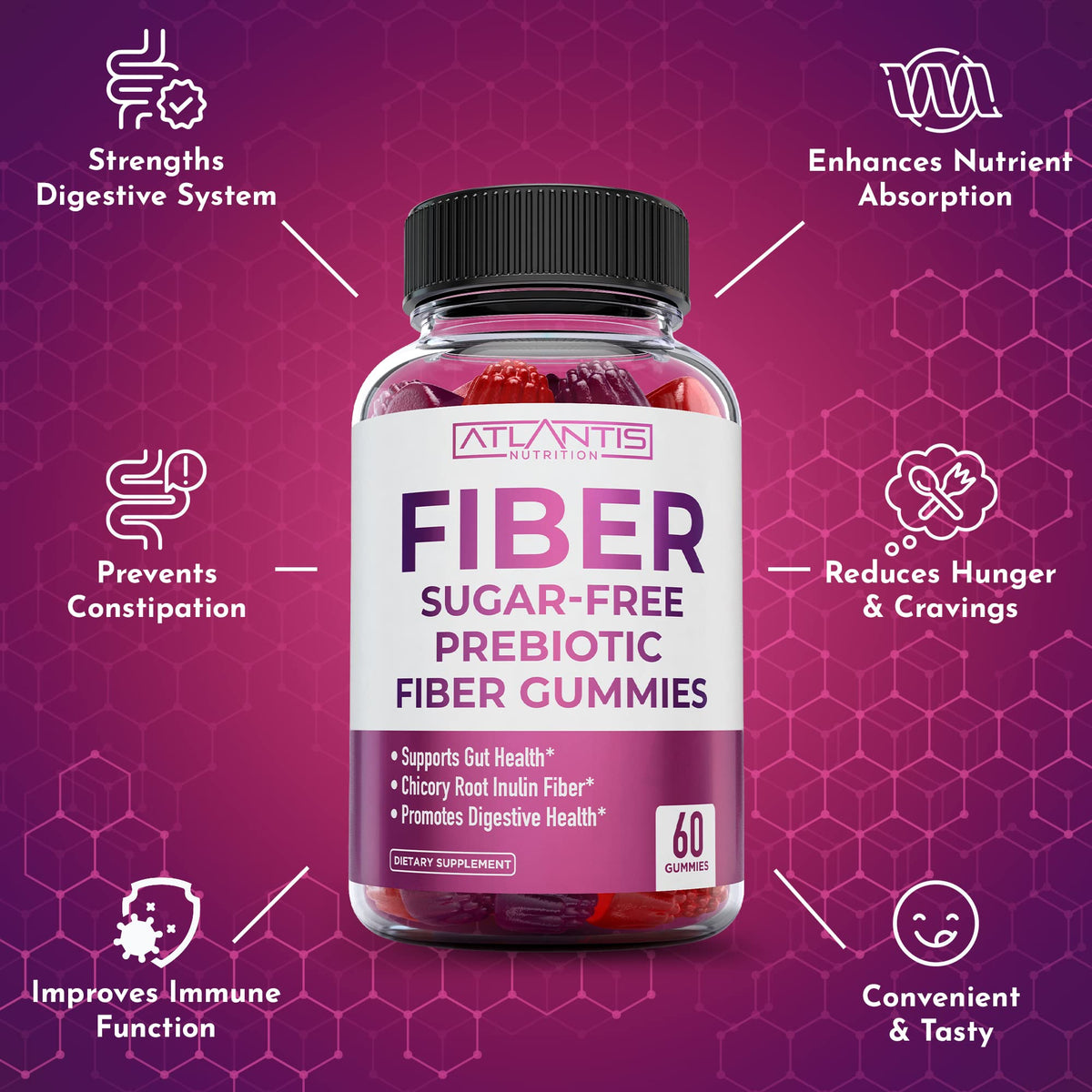 Atlantis Nutrition Sugar Free Fiber Gummies for Digestive Health - 120 Gummies - image 6
