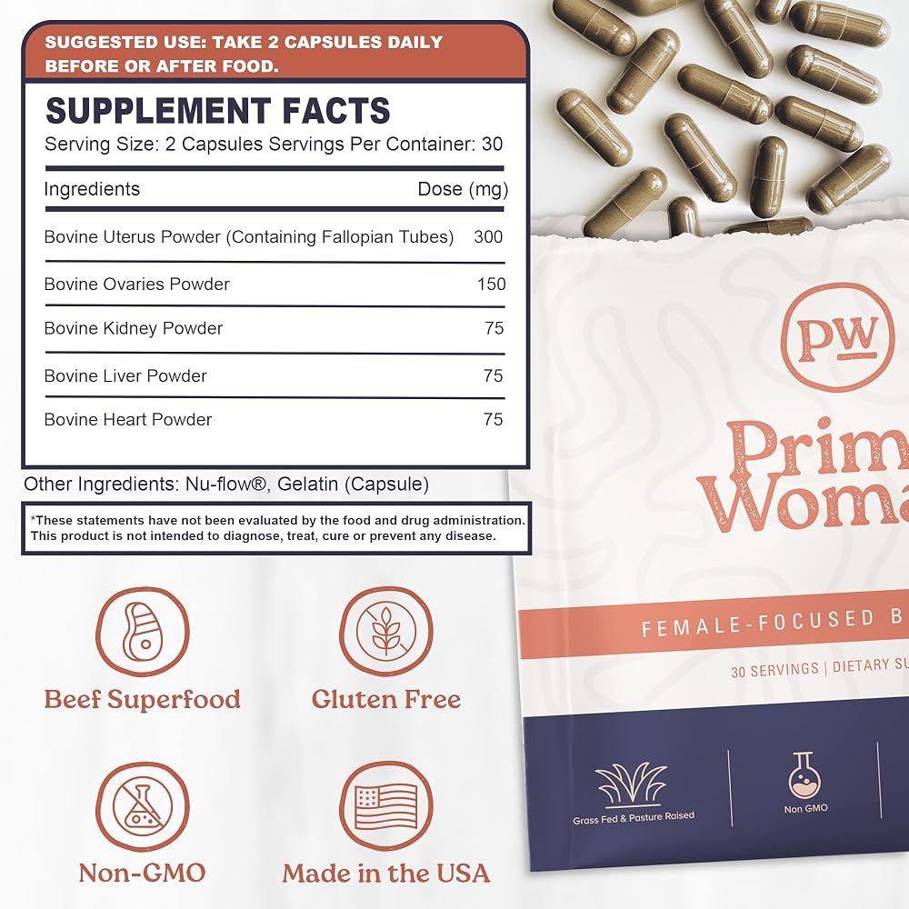 Primal Woman Beef Organ Liver Heart Capsules - 60 Count - image 4