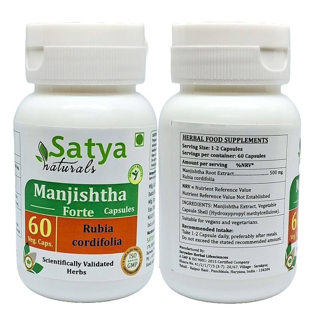 Satya Naturals Manjishtha Forte Capsules 500 mg. 60 Veg. Capsule