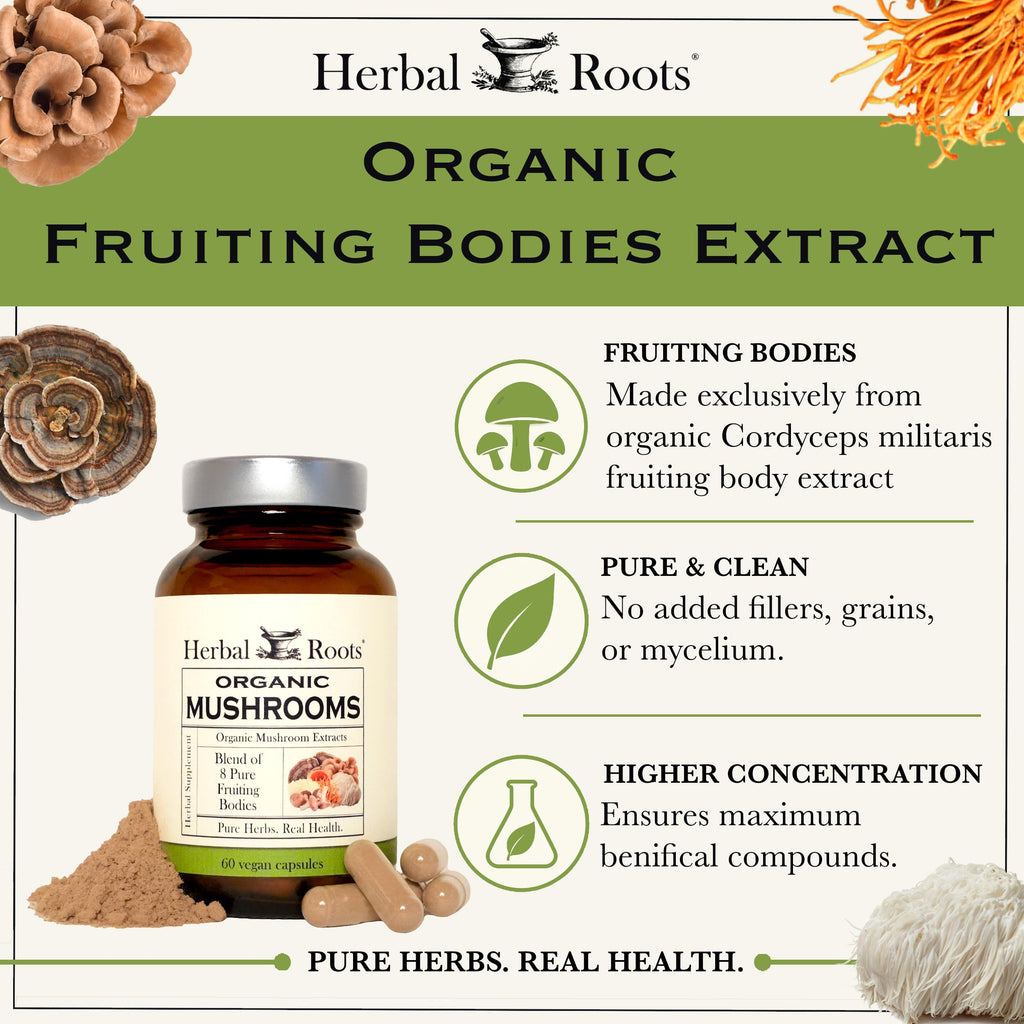 Herbal Roots Organic Mushroom Capsules Immune Support - 60 Vegan Capsules - image 4