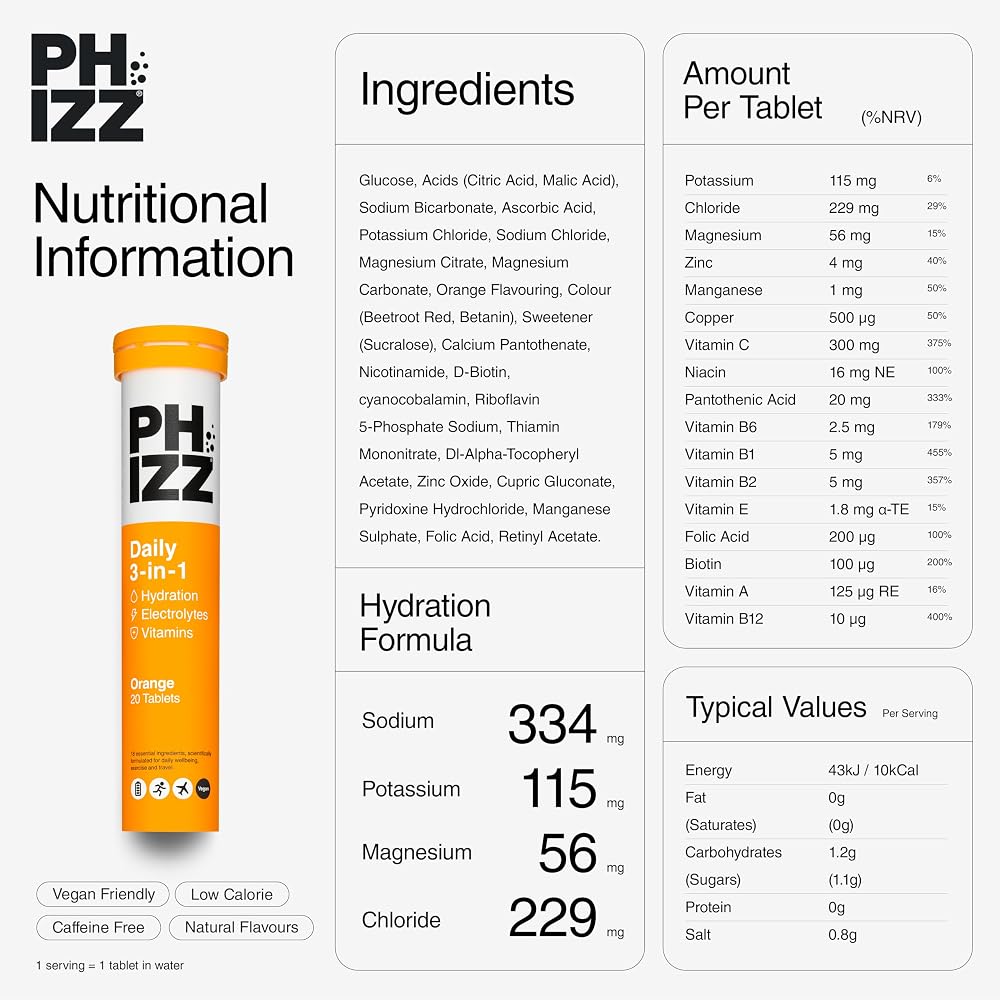 Phizz Electrolyte Multivitamin Rehydration Tablets Orange - 20 Tablets - image 2