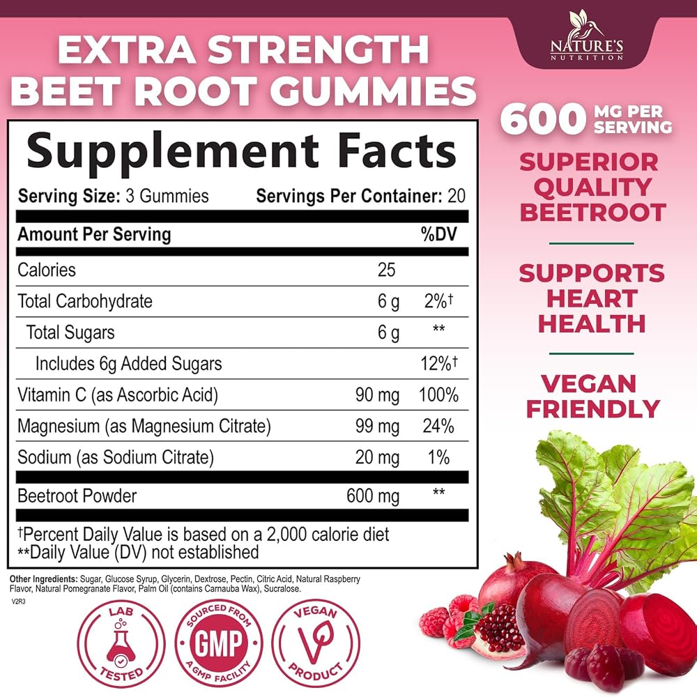 Nature's Nutrition Beet Root Gummies for Energy & Heart Health - 60 Gummies - image 2