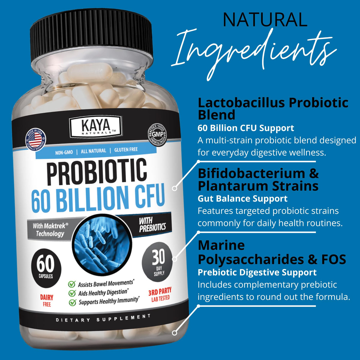Kaya Naturals Probiotic 60 Billion CFU 4 Strains - 60 Capsules - image 5