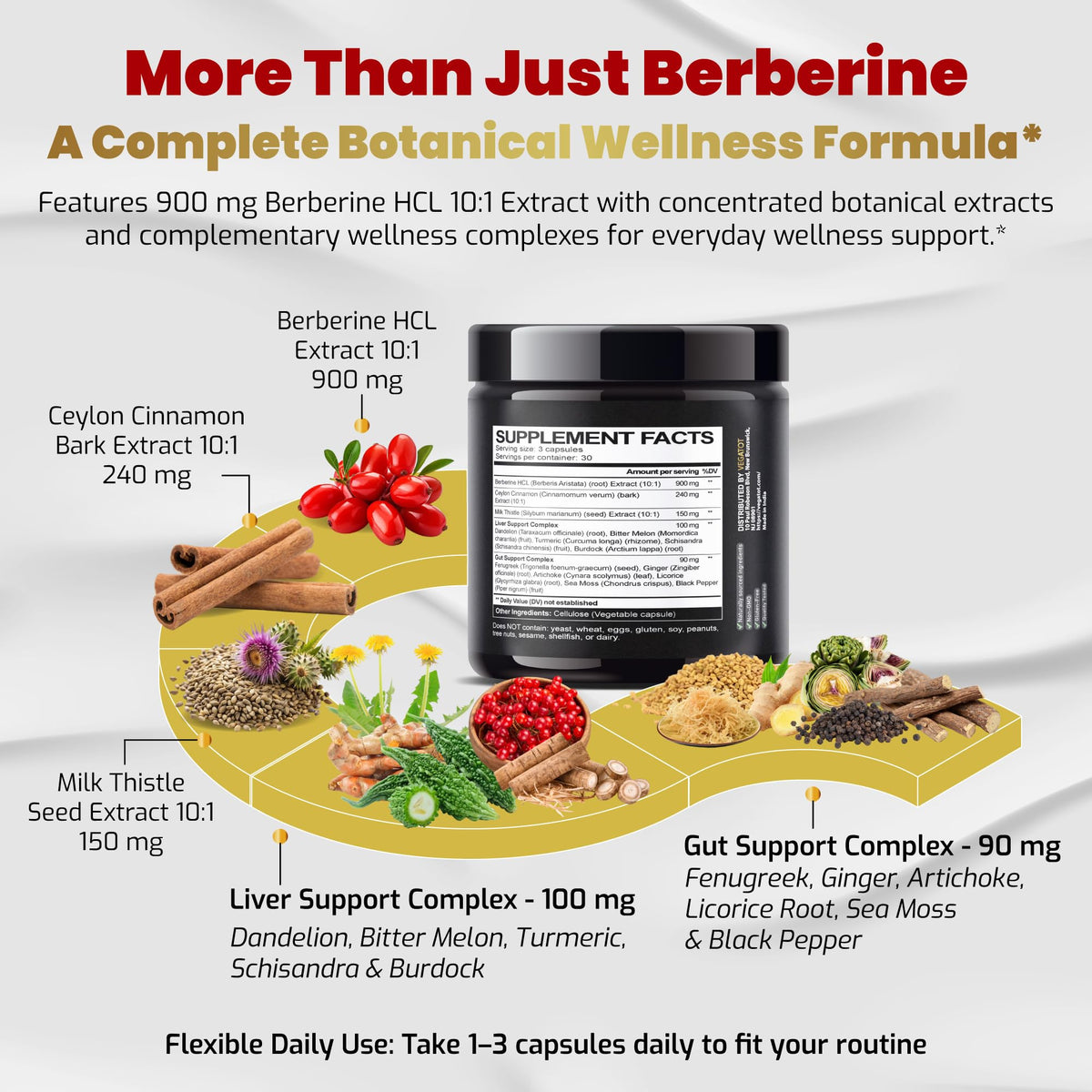 VEGATOT Berberine 1480 mg with Ceylon Cinnamon - 90 Capsules - image 4