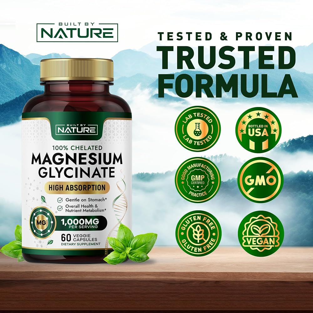 Built By Nature Magnesium Glycinate 1000mg Supplement