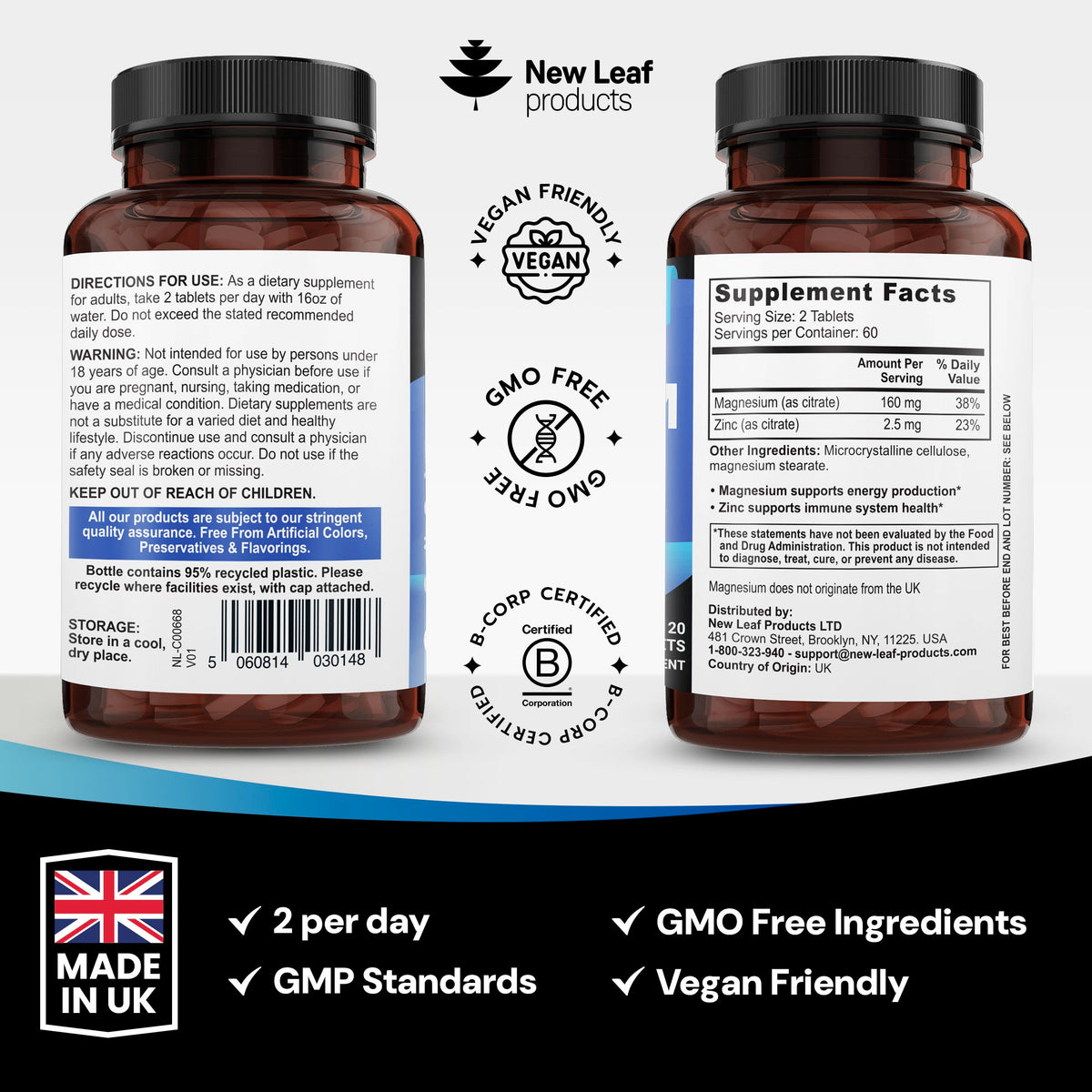 New Leaf Products Magnesium 160mg & Zinc Supplement - 120 Tablets - image 8