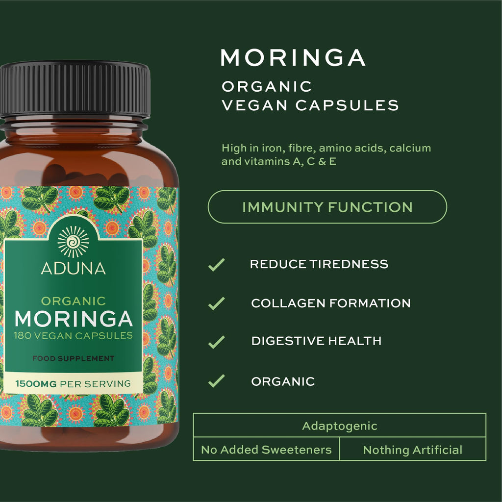Aduna Organic Moringa Capsules Energy & Immune Support - 180 Capsules - image 2