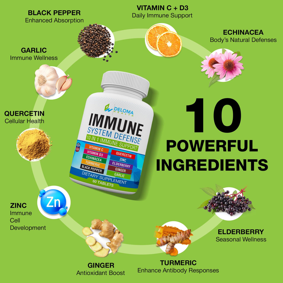 Deloma Health 10 in 1 Immune System Support Supplement - 60 Capsules - image 3