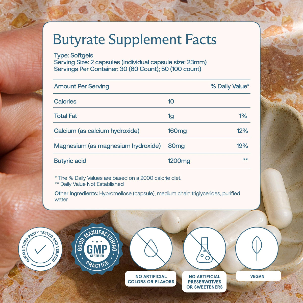 BodyBio Butyrate Calcium Magnesium Postbiotic - 100 Capsules - image 3
