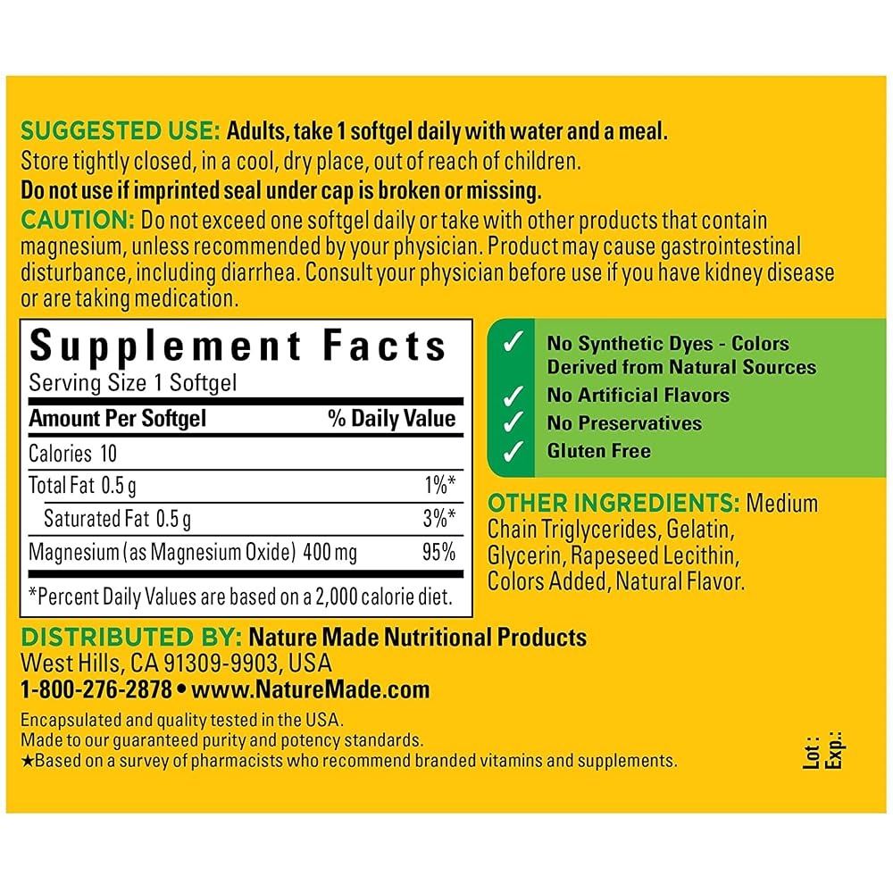 Nature Made Extra Strength Magnesium Oxide 400 mg - 60 Softgels - image 2