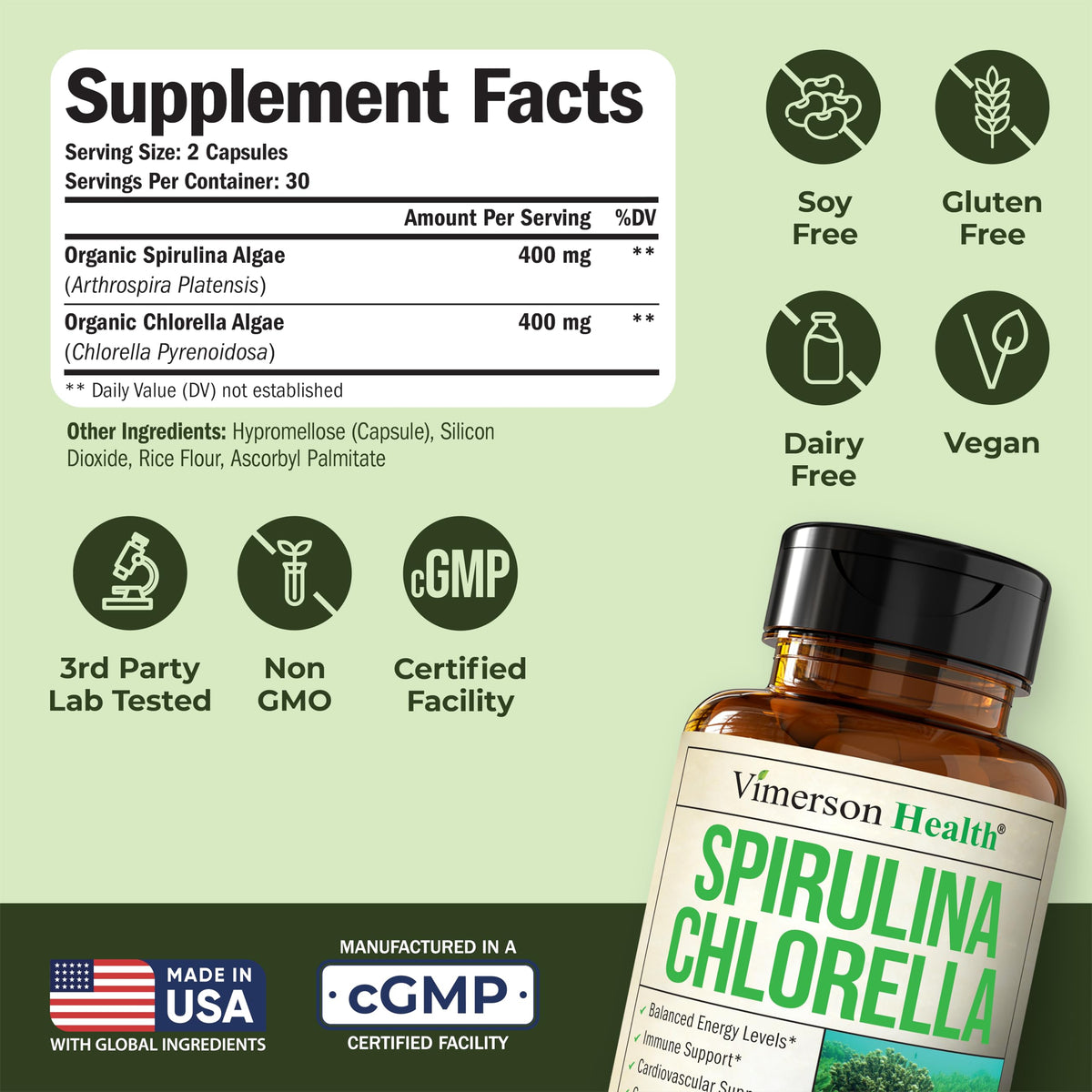 Vimerson Health Organic Spirulina Chlorella Capsules - 60 Count - image 3