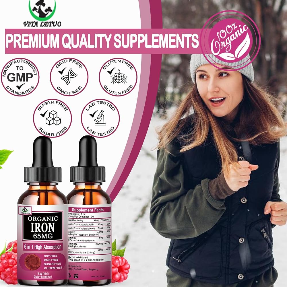 Vita letuo Iron Supplement for Women with Vitamin C - 1 Fl Oz - image 5
