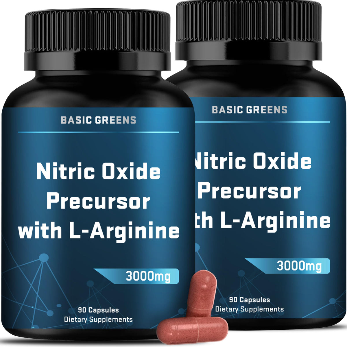 BASIC GREENS L Arginine 3000mg Nitric Oxide Supplement Vegan Capsules