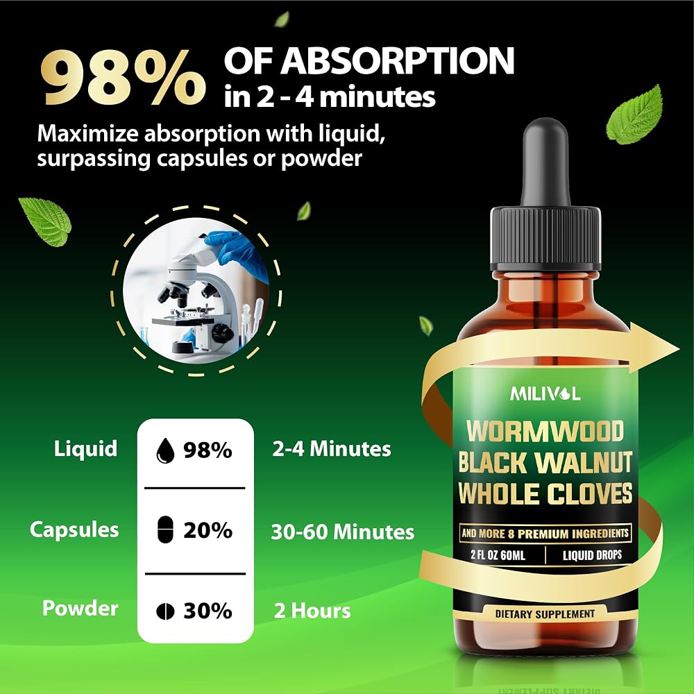 MILIVOL Wormwood Liquid Drops with Black Walnut & Herbs - 2 Fl Oz - image 7