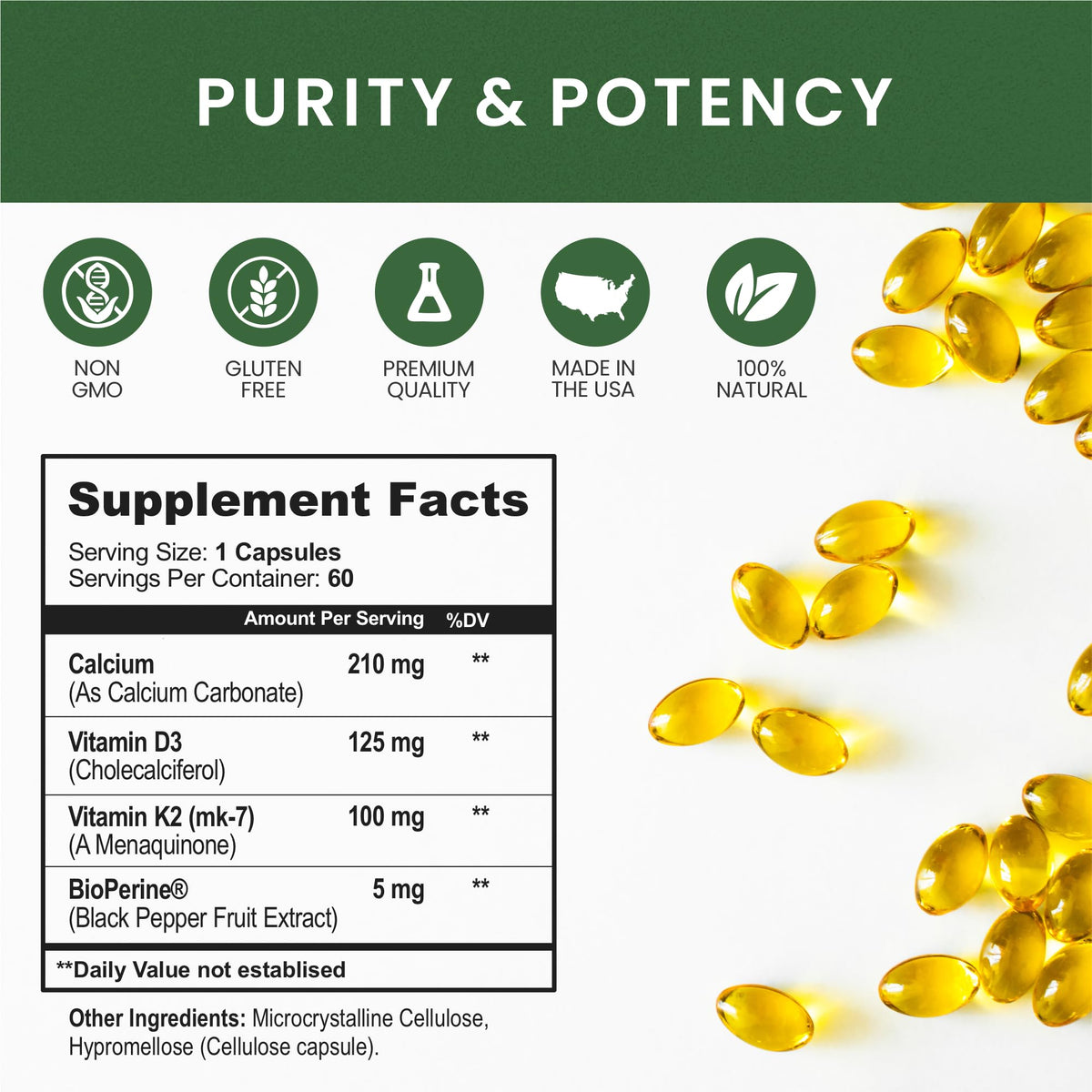 Whole Nature Vitamin K2 D3 Supplement with BioPerine - 60 Vegan Capsules - image 5