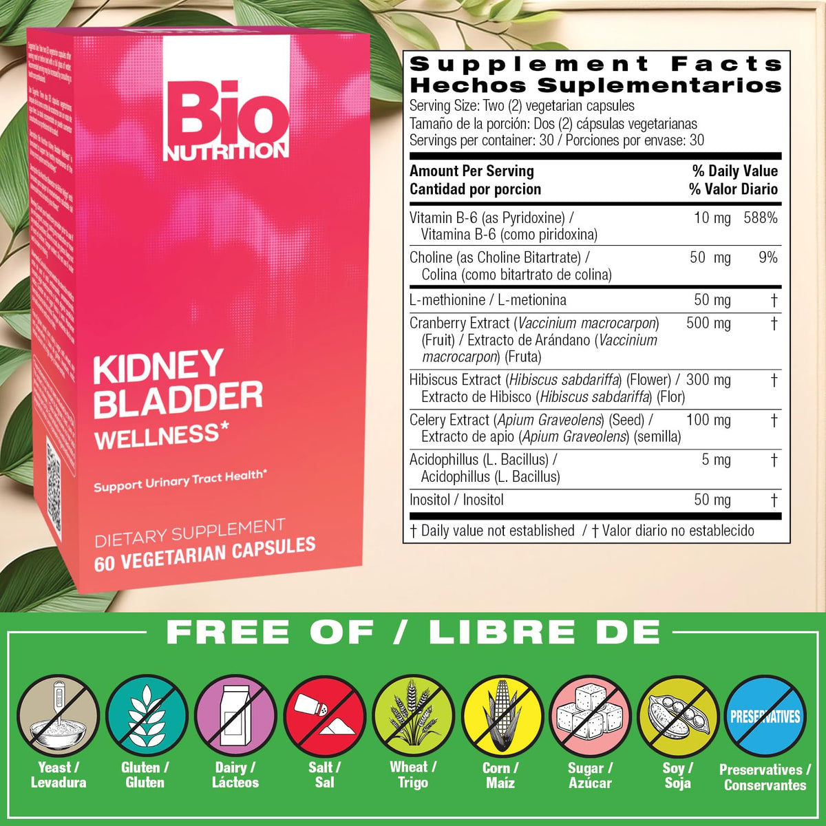 Bio Nutrition Kidney Bladder Wellness - 60 Vegetarian Capsules - image 2
