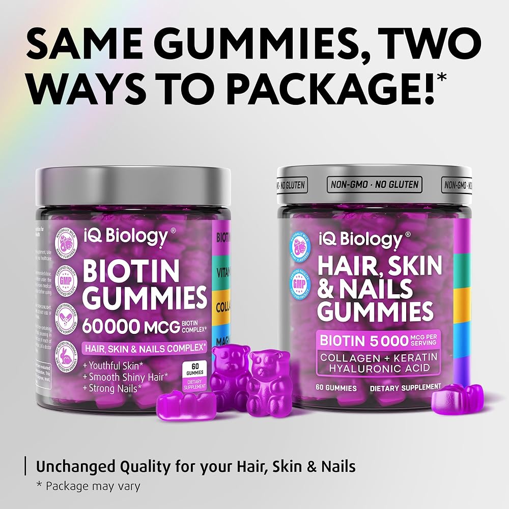 IQ Biology Biotin Gummies for Hair, Skin & Nails - 60 Count - image 3