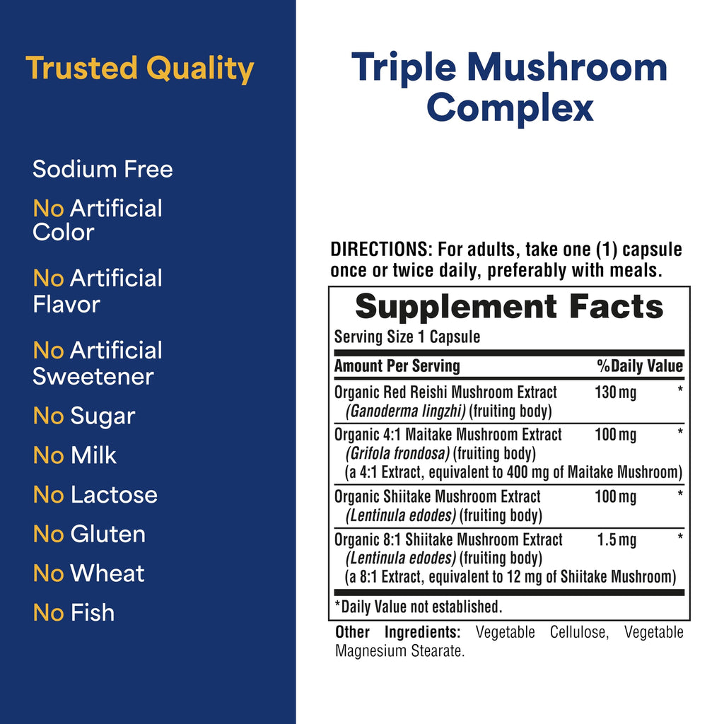 Puritan's Pride Triple Mushroom Complex - 60 Vegetarian Capsules - image 6