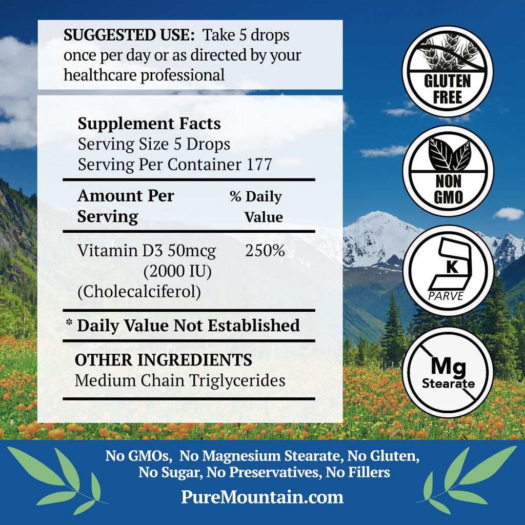 Pure Mountain Botanicals Liquid Vitamin D3 2000 IU Drops - 1 oz - image 2