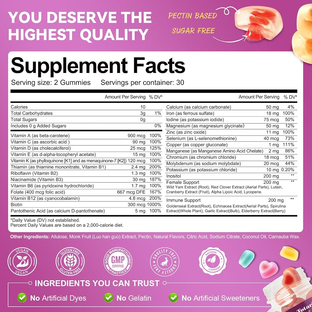 Totaria Sugar Free Women's Multivitamin Gummies with Iron - 60 Count - image 3
