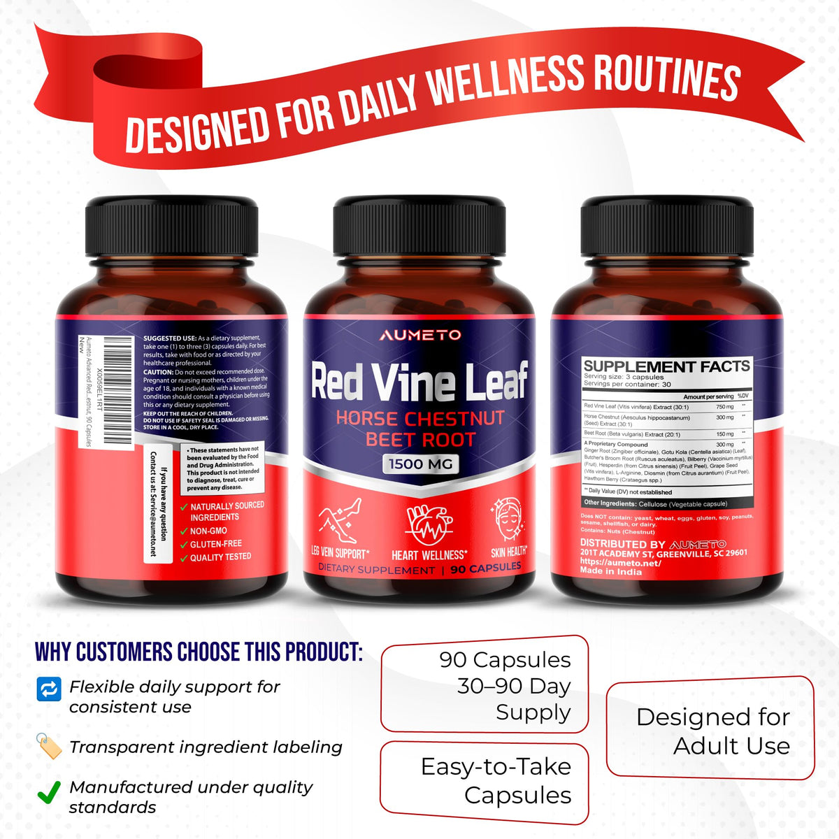 Aumeto Advanced Red Vine Leaf with Horse Chestnut - 90 Capsules - image 9