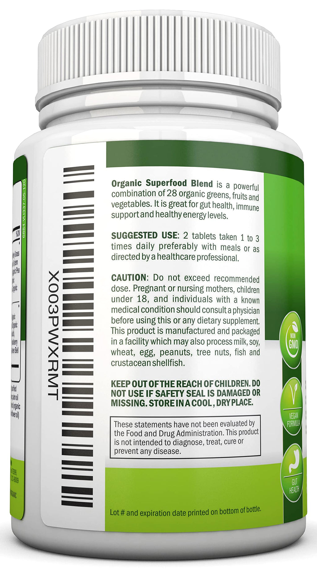 NutriONN Organic Super Greens Capsules - 120 Count - image 3