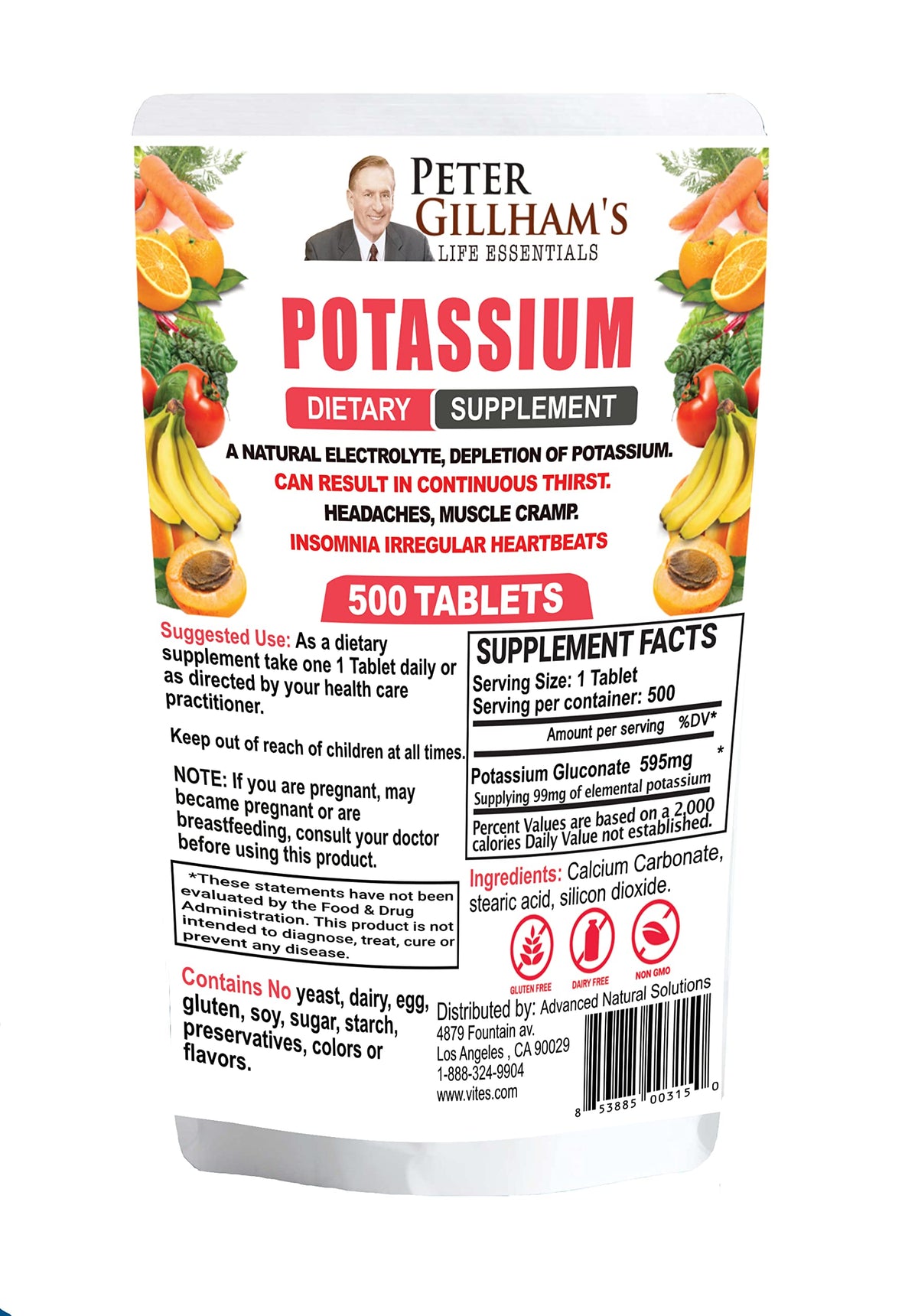 Peter's Choice Potassium Gluconate 595mg Tablets - 500 Count